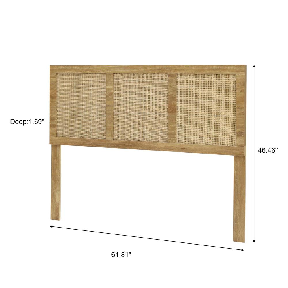 Oak Finish Manufactured Wood with Natural Rattan Panels Headboard, Queen. Picture 10