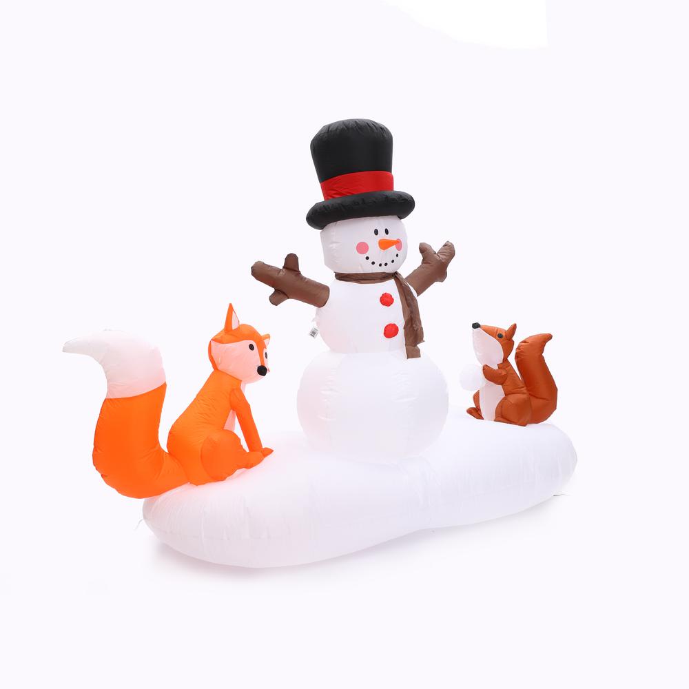 6Ft Snowman with Fox and Squirrel Inflatable with Multi-Color Disco Lights. Picture 6