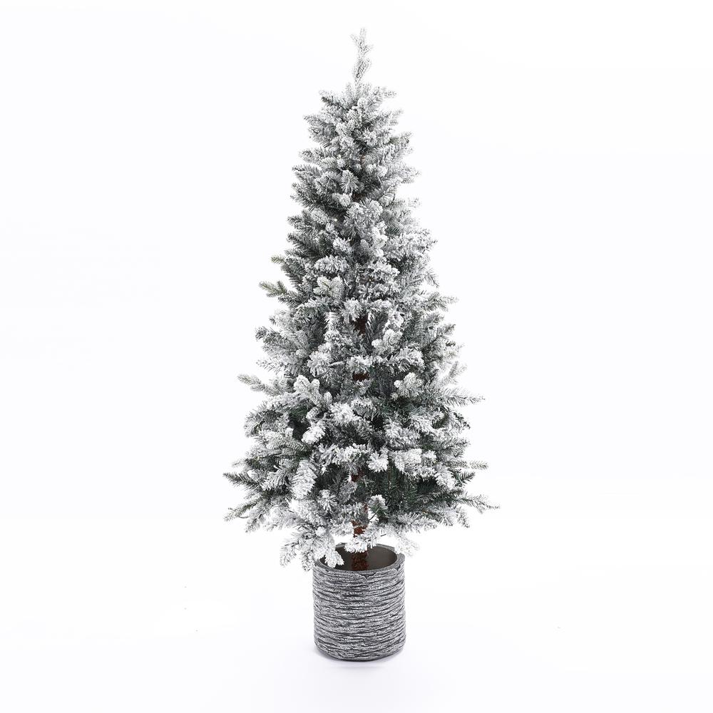 5.6Ft Pre-Lit LED Artificial Slim Fir Christmas Tree with Pot. Picture 1