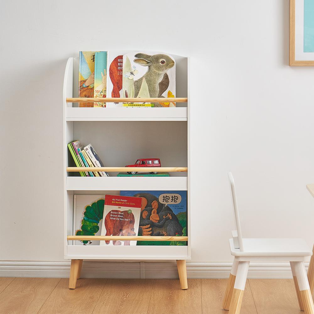Children's Multi-Functional 3-Shelf Bookcase Toy Storage Bin, White. Picture 6