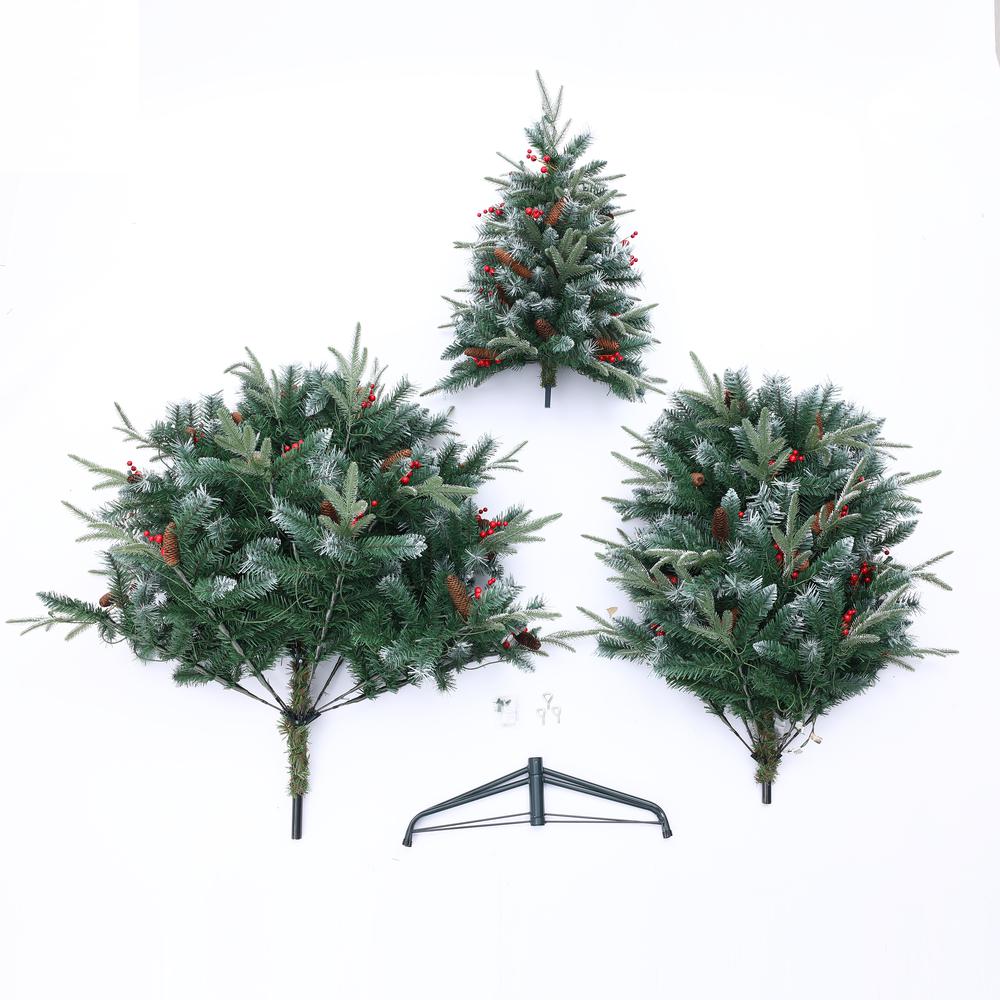 7Ft Pre-Lit LED Artificial Full Pine Christmas Tree with Pine Cones and Red Holly Berries. Picture 7
