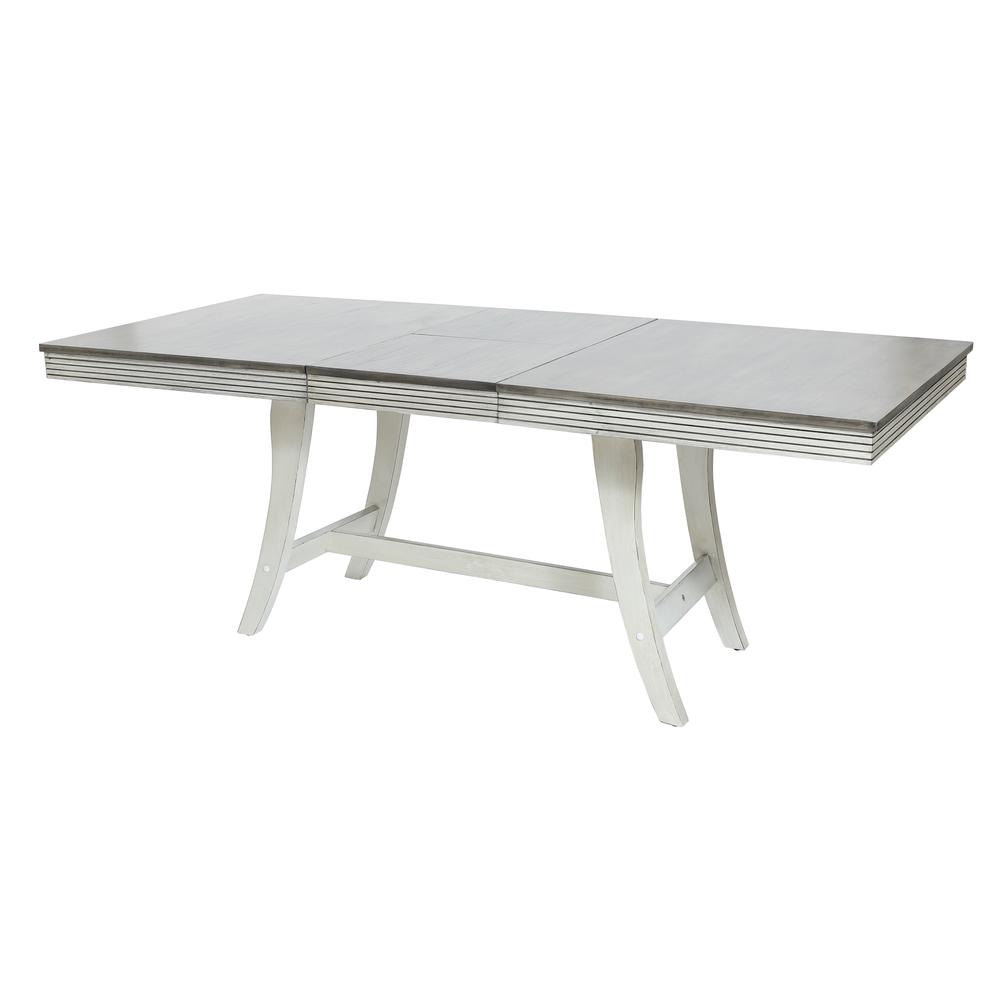 76" Rectangular Distressed Off White and Rubberwood Expandable Dining Table. Picture 2