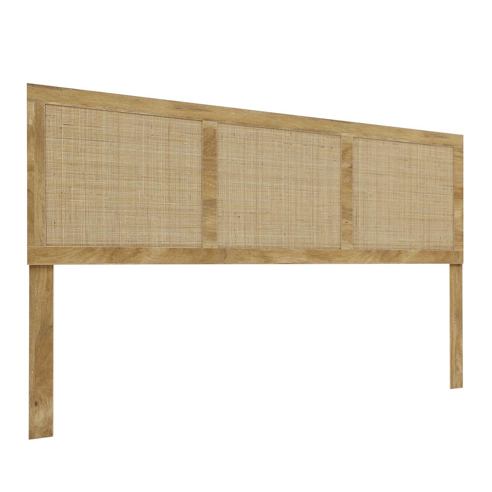 Oak Finish Manufactured Wood with Rattan Panels Headboard, King. Picture 7