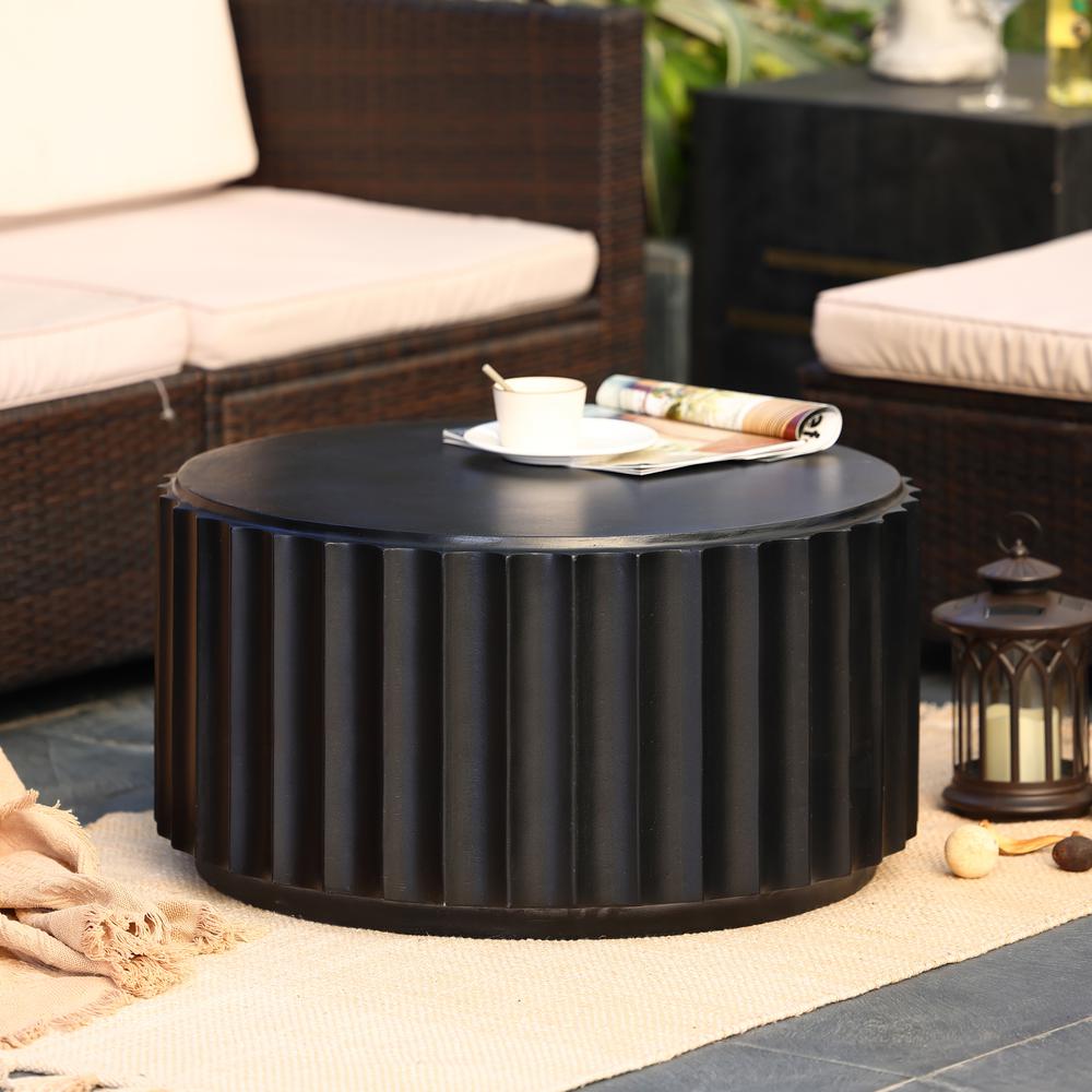 LuxenHome Black Cement Round Coffee Table. Picture 3