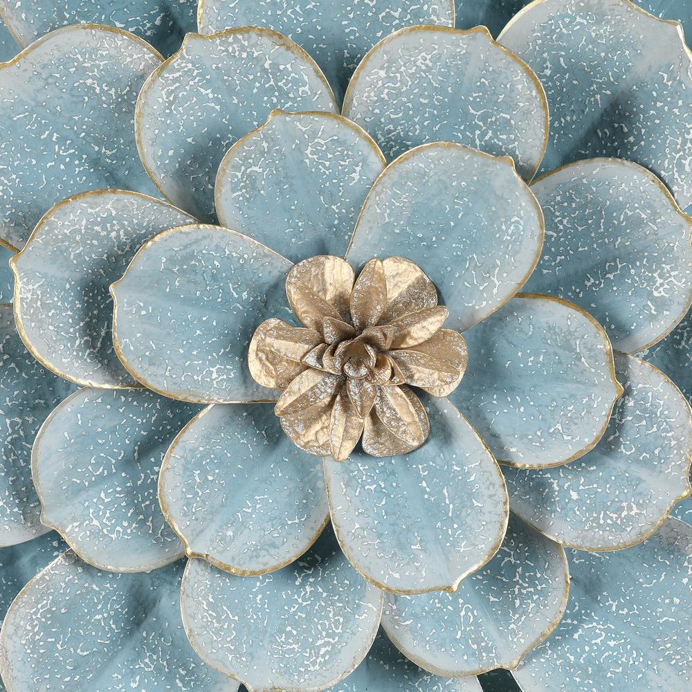 Light Blue Metal Flower Wall Decor. Picture 4