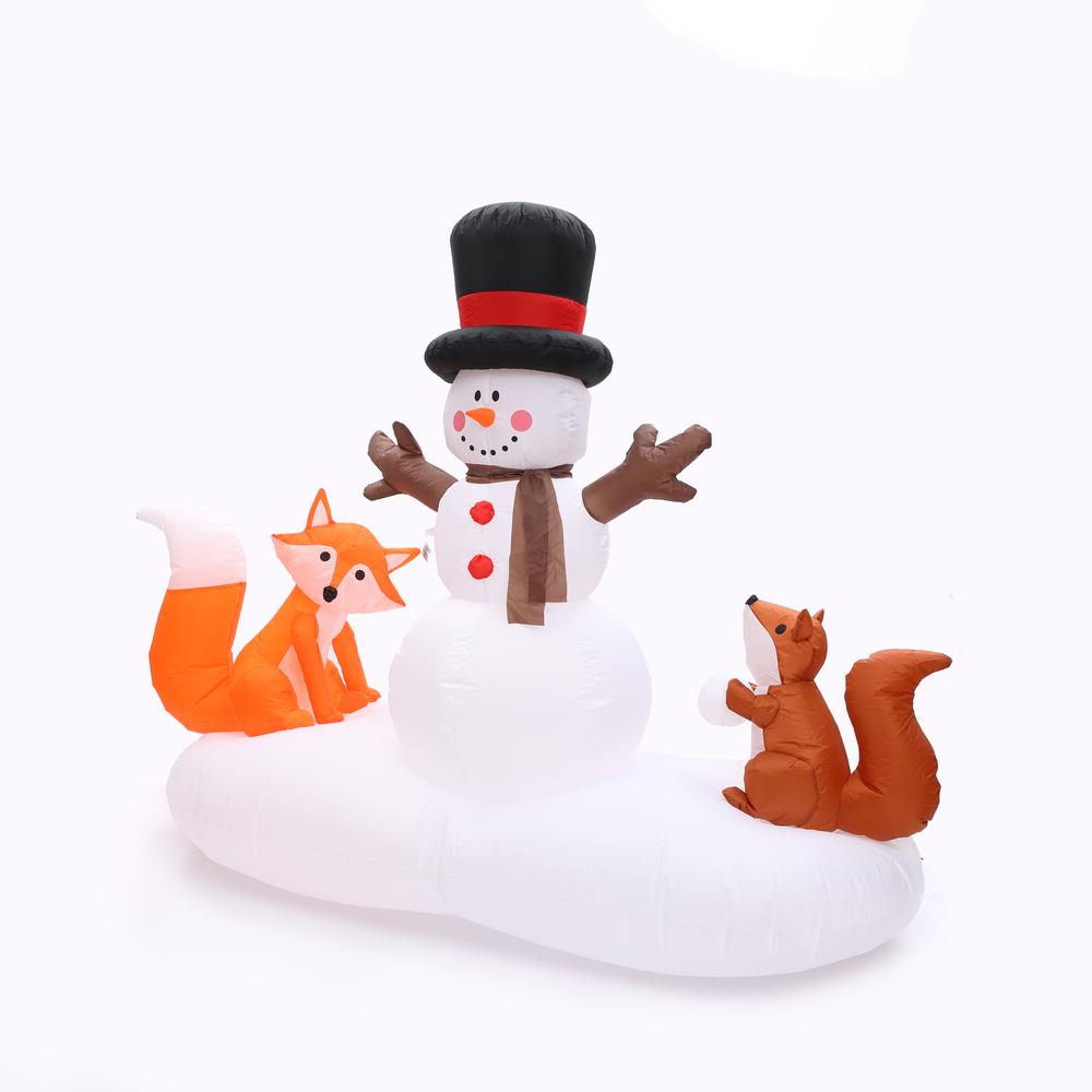 6Ft Snowman with Fox and Squirrel Inflatable with Multi-Color Disco Lights. Picture 5