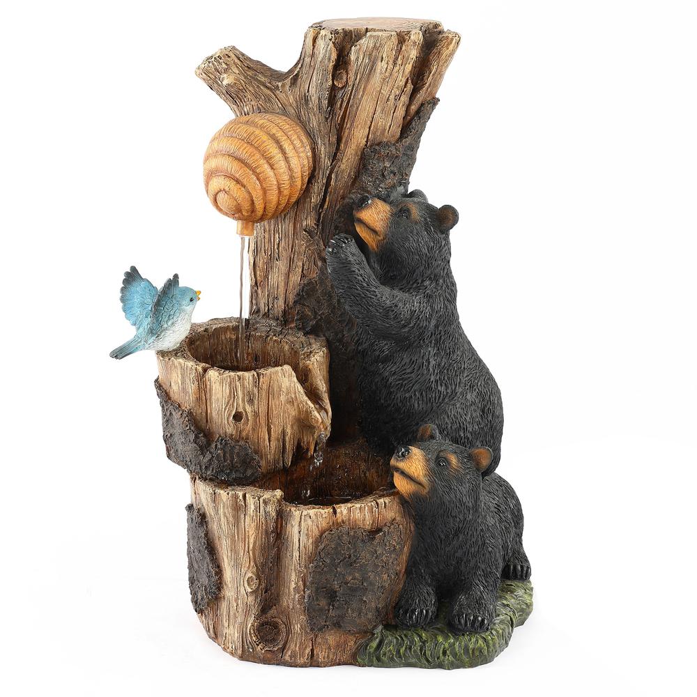 21.9" H Bear and Honey Beehive Tree Resin Outdoor Fountain with LED Lights. Picture 5