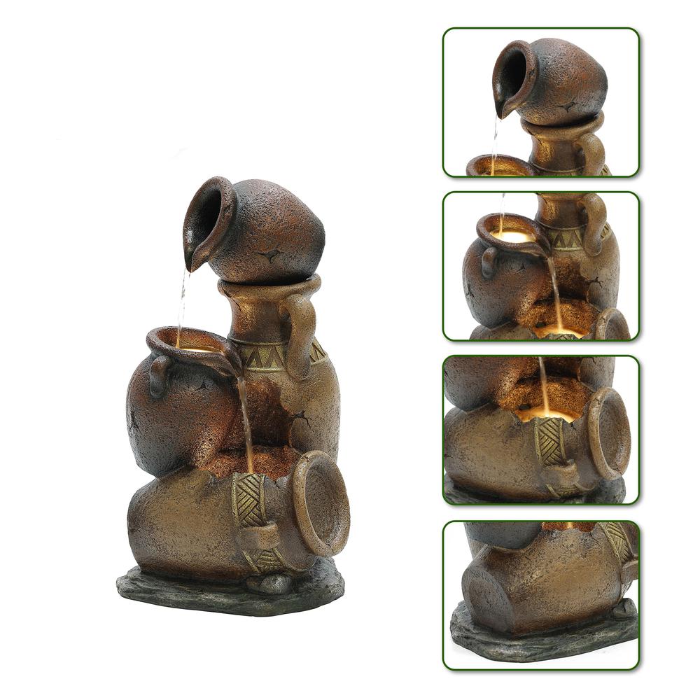 Brown Urns Resin Outdoor Fountain with LED Lights. Picture 8