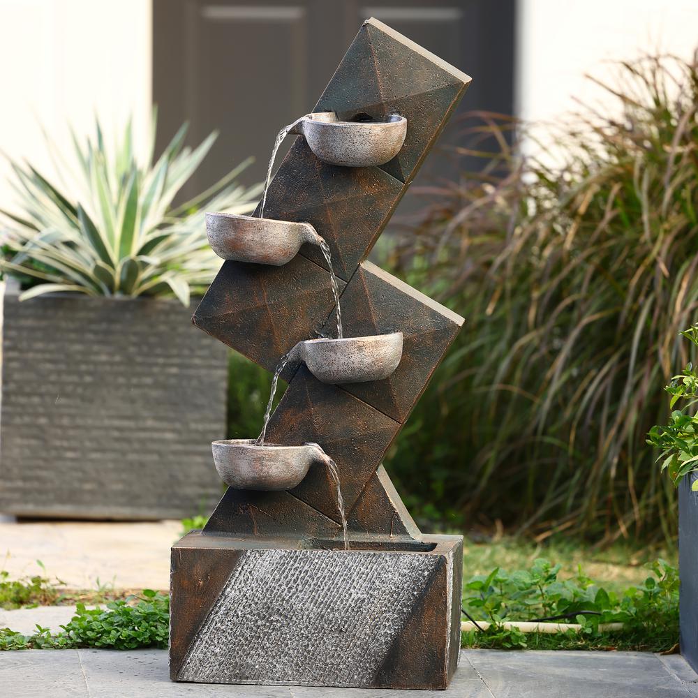 Brown and Gray Cement Modern Tiered Pots Outdoor Fountain. Picture 7