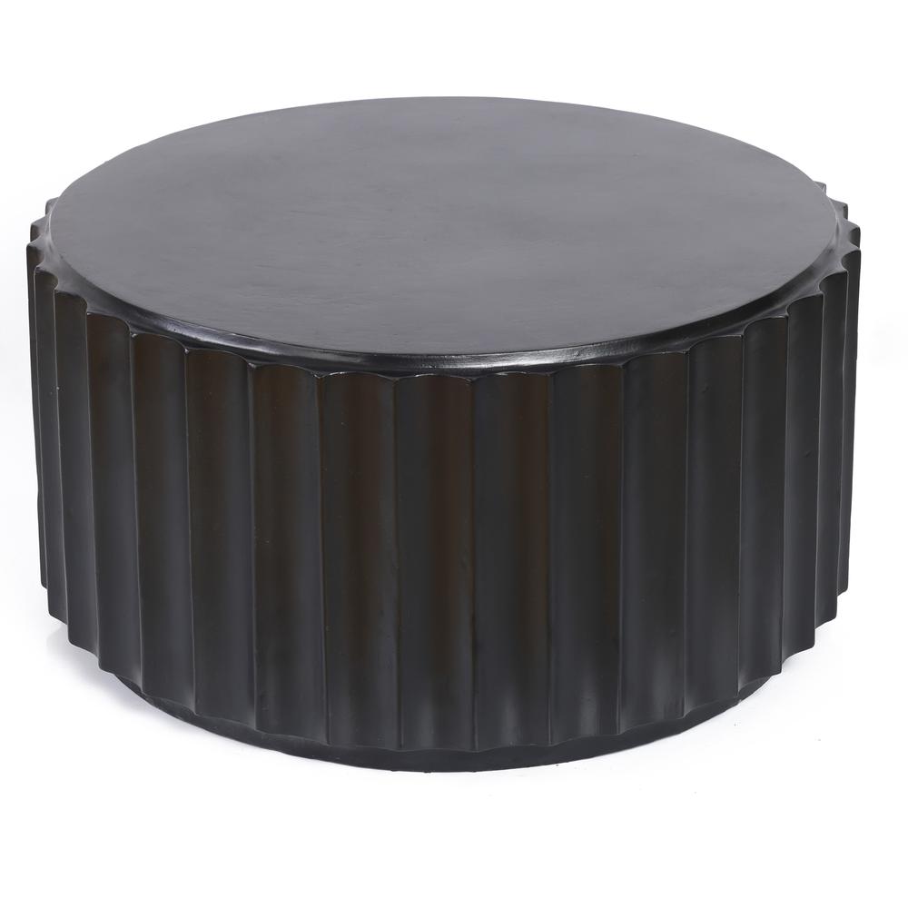 LuxenHome Black Cement Round Coffee Table. Picture 4