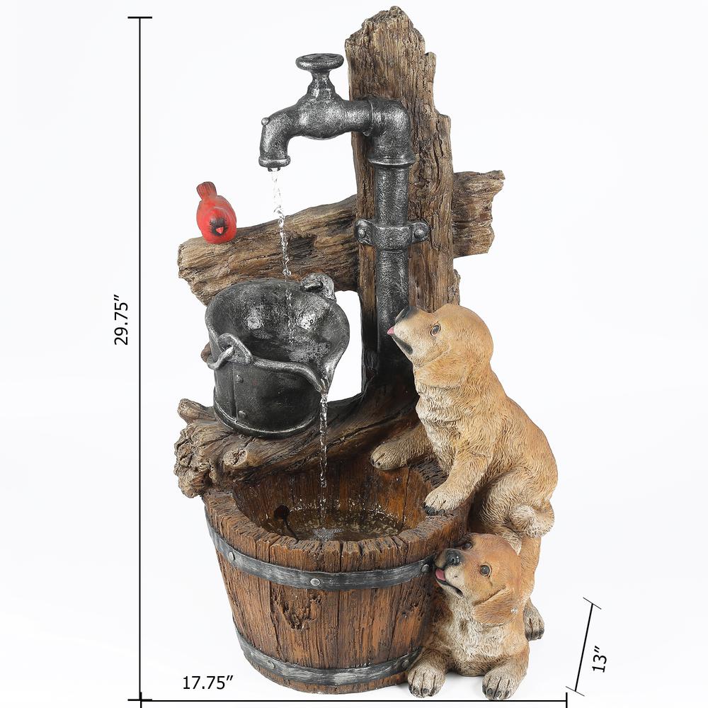Resin Puppies and Water Pump Outdoor Patio Fountain with LED Light. Picture 11