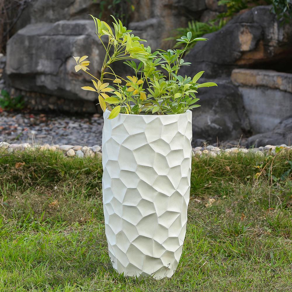 White MgO 22.4in. H White Geometric Pattern Round Tall Planter. Picture 4