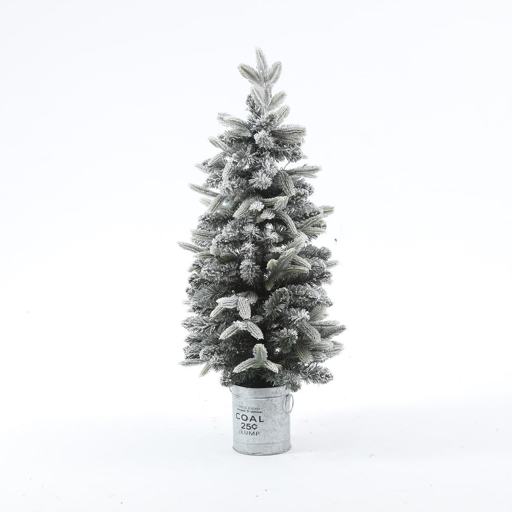 Pre-Lit Clear LED 3ft Porch Artificial Flocked Christmas Tree with Base. Picture 1