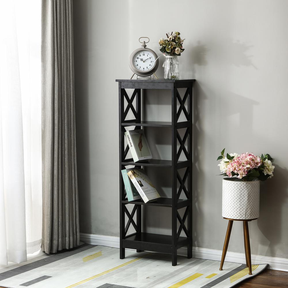 Black Wood X-Sided 4-Shelf Bookcase. Picture 8