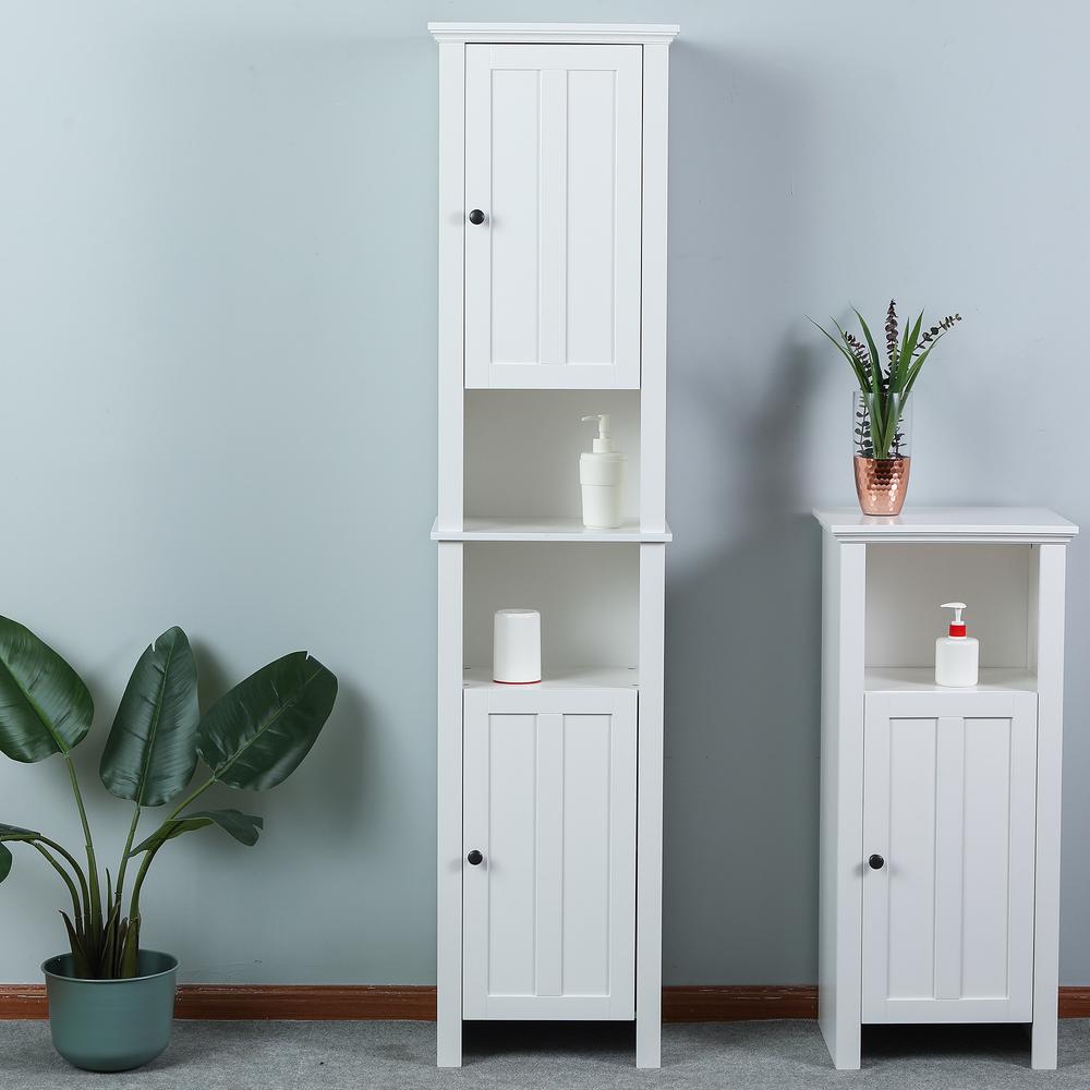 White MDF Wood 67-Inch Tall Tower Bathroom Linen Cabinet. Picture 2