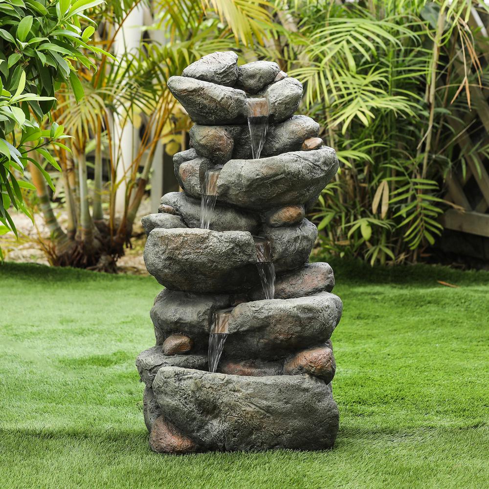 Resin 33.5in. H Cascading Rock Outdoor Fountain. Picture 2