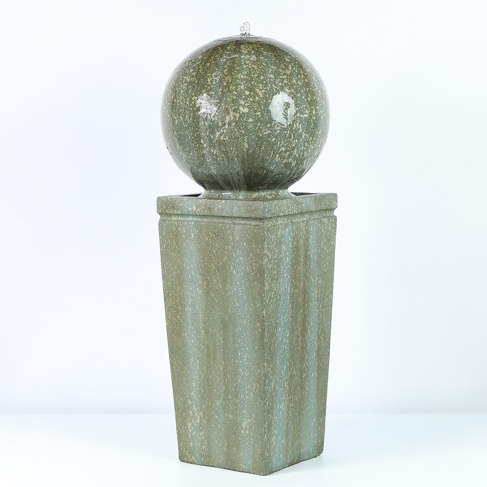 Stone and Patina Finish Sphere on Pillar 34.5in. H Fountain. Picture 6