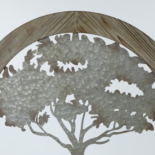 Metal Tree of Life with Roots Wall Decor with Round Wood Frame. Picture 6