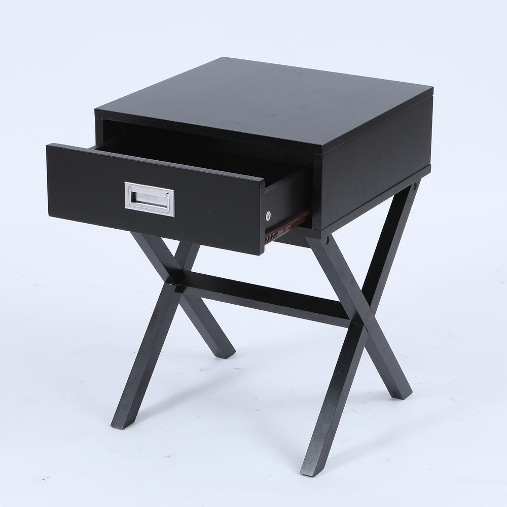 Black X-Leg Accent End Table with Storage. Picture 3