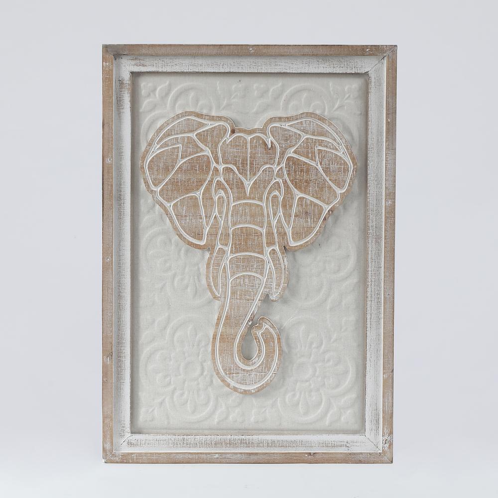 Framed Wood and Metal Elephant Wall Decor. Picture 1