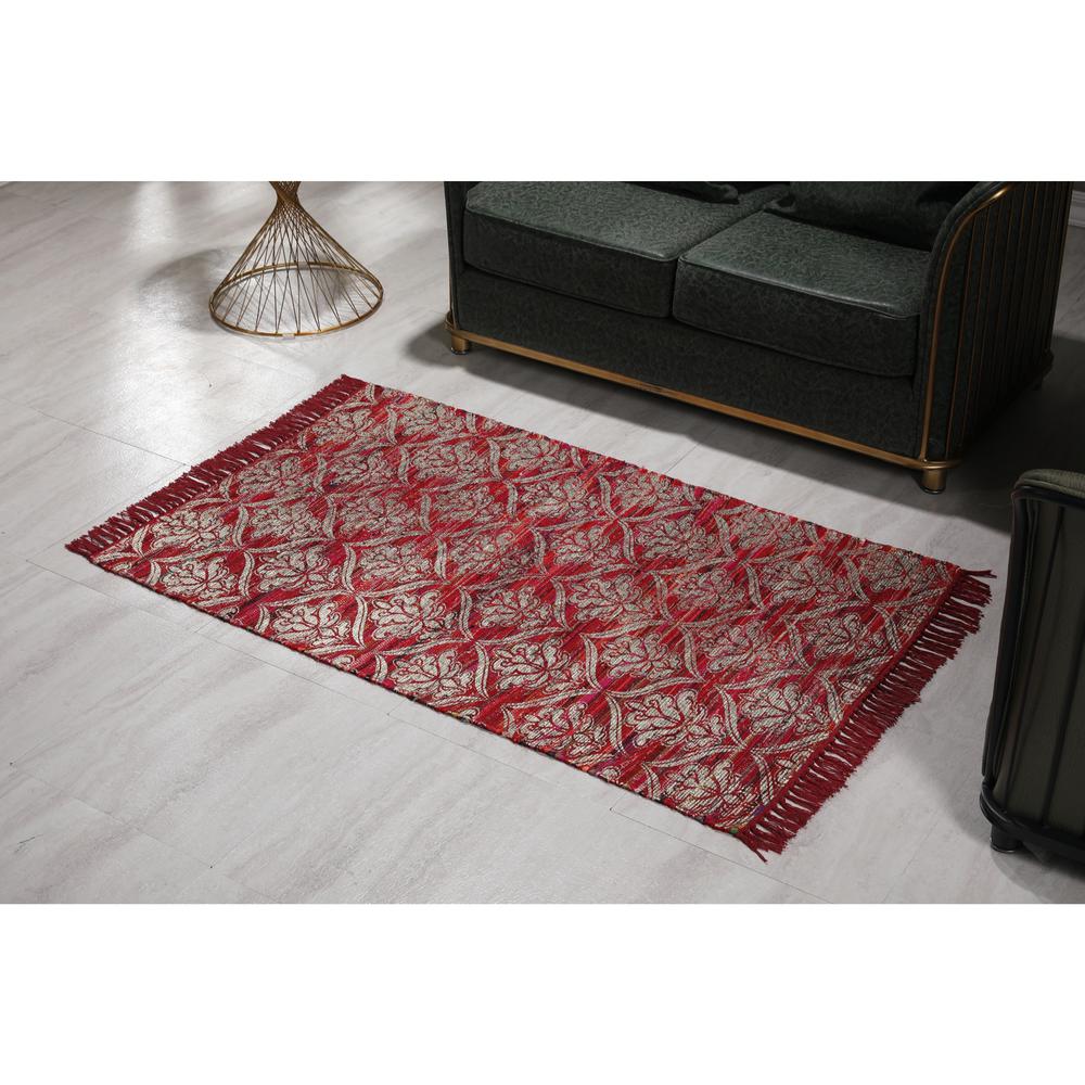 3'x5' Handwoven Red/White Polyester/Cotton Rug with Metallic Print. Picture 2