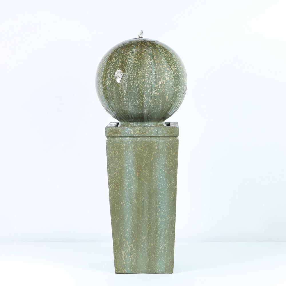 Stone and Patina Finish Sphere on Pillar 34.5in. H Fountain. Picture 1