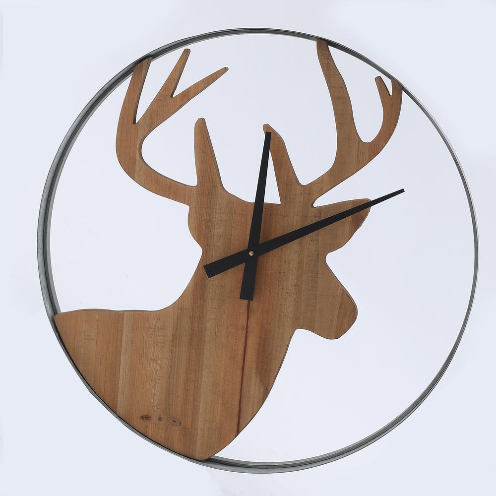 Wood and Metal Deer Lodge Wall Clock. Picture 1