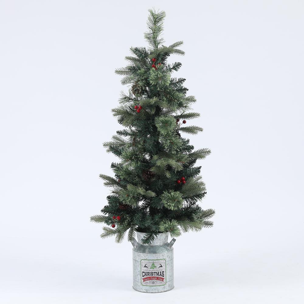 Pre-Lit Clear LED 4ft Porch Artificial Christmas Tree with Metal Pot. Picture 1