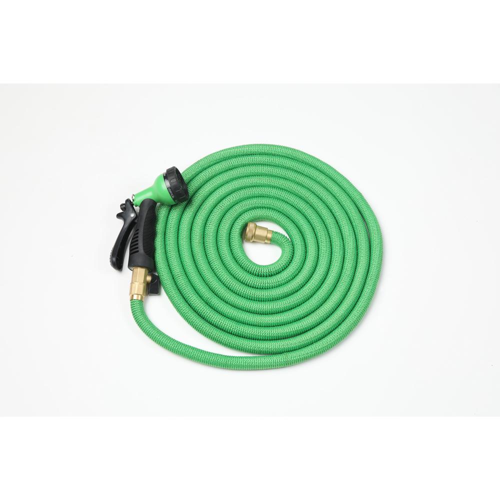 50ft Green Expandable Water Hose with Water Spray Nozzle Attachment. Picture 1