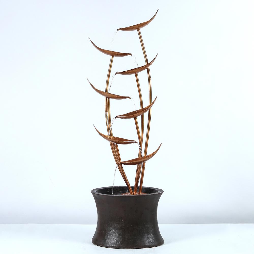 43.1in. H Rain Forest Bronze Metal Leaves Cascading Polyresin Fountain. Picture 1