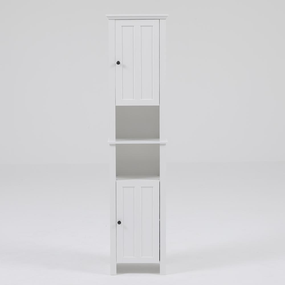 White MDF Wood 67-Inch Tall Tower Bathroom Linen Cabinet. The main picture.