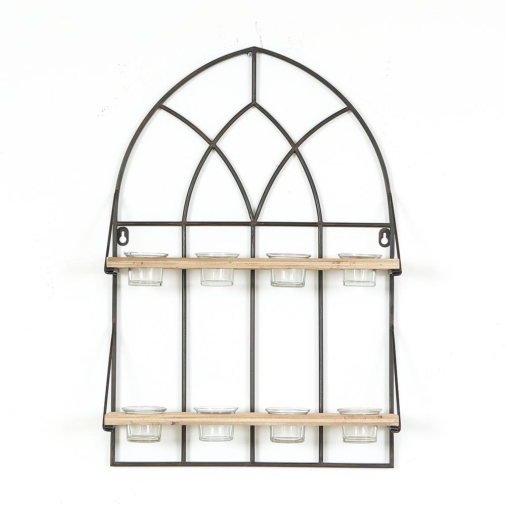 Cathedral Iron Window with 8 Tealight Holders Wall Panel. Picture 1