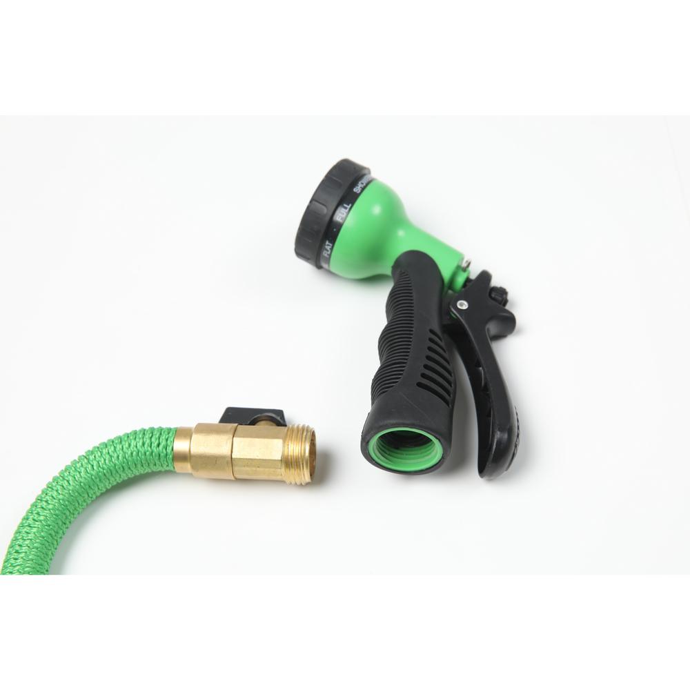 50ft Green Expandable Water Hose with Water Spray Nozzle Attachment. Picture 3