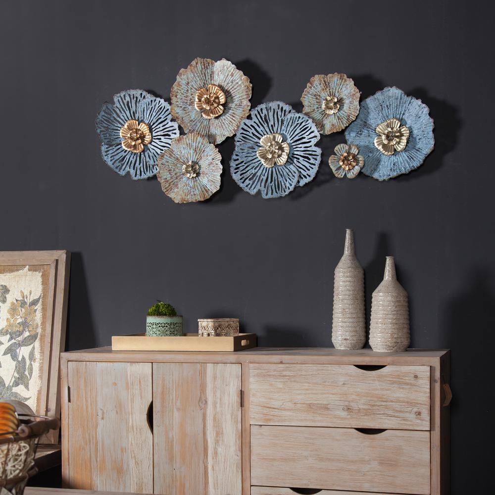 Multicolor Distressed Flower Metal Wall Art