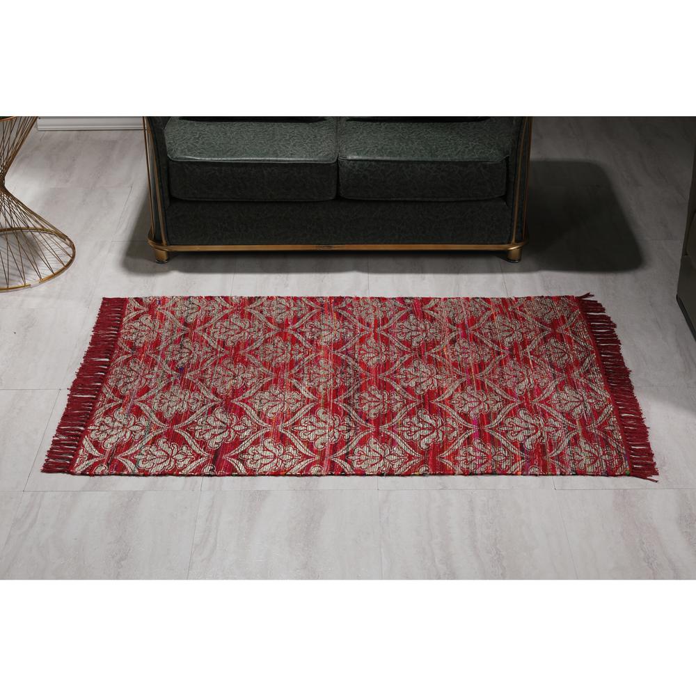 3'x5' Handwoven Red/White Polyester/Cotton Rug with Metallic Print. Picture 7