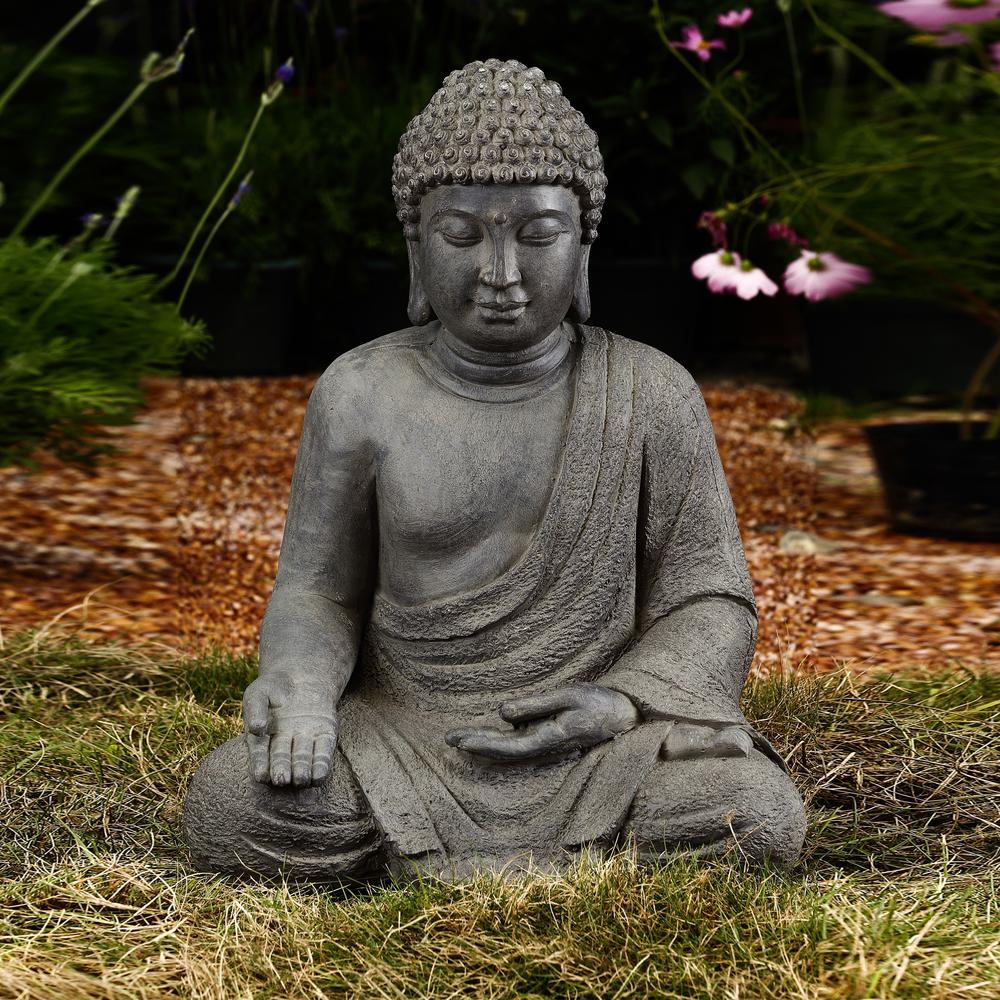 LuxenHome Gray MgO Meditating Buddha Outdoor Statue. Picture 2