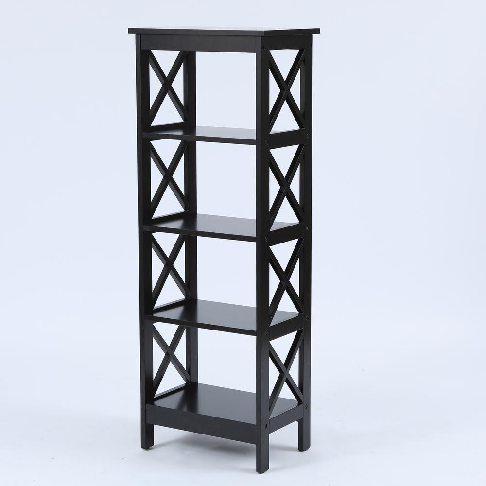 Black Wood X-Sided 4-Shelf Bookcase. The main picture.