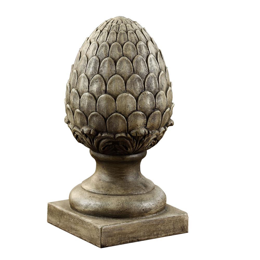 Weathered Brown MgO Artichoke Finial Statue. Picture 1