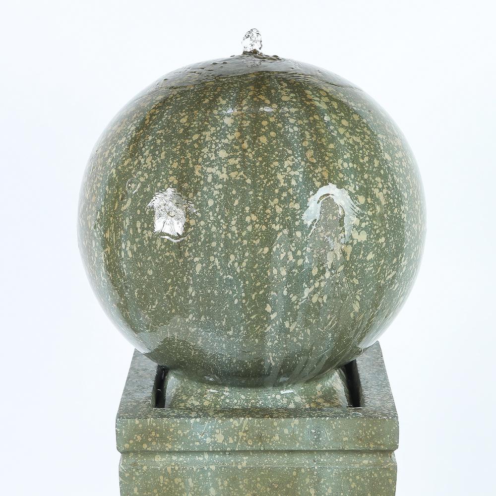 Stone and Patina Finish Sphere on Pillar 34.5in. H Fountain. Picture 5