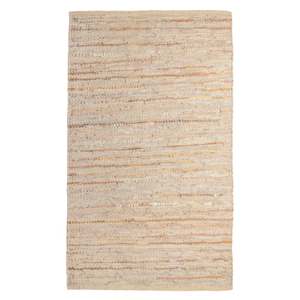 4'x6' Handwoven Beige Leather/Cotton Rug with Metallic Leather. Picture 1