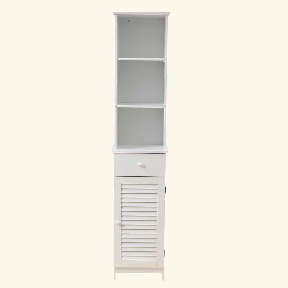 White MDF Wood 64-Inch Tall Tower Bathroom Linen Cabinet. Picture 1