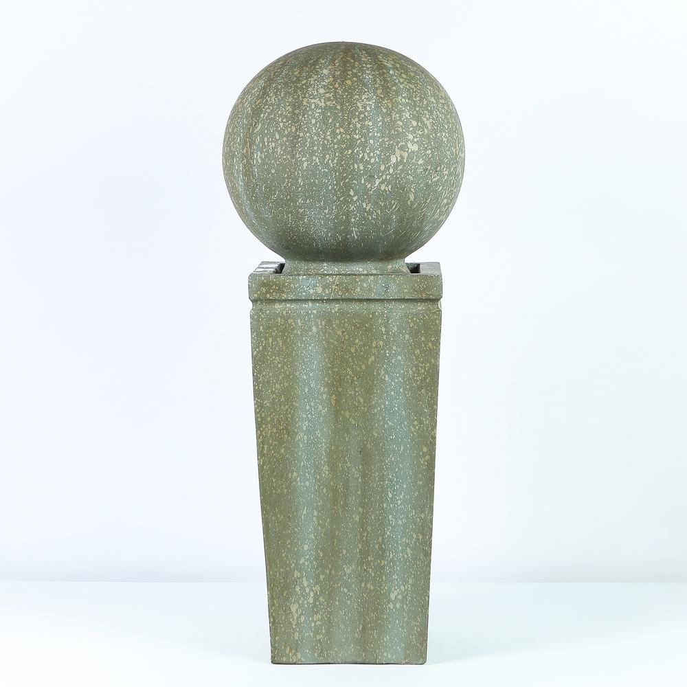 Stone and Patina Finish Sphere on Pillar 34.5in. H Fountain. Picture 3