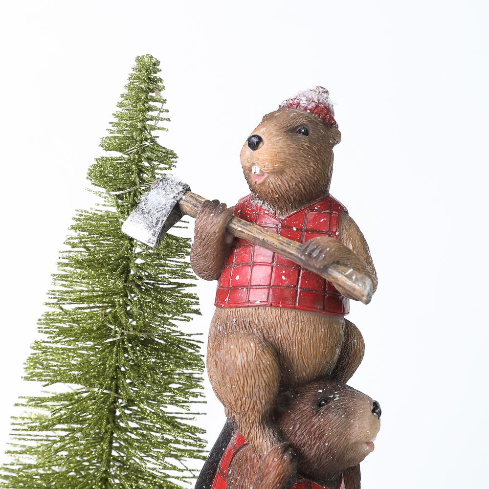 Stacking Beavers with Christmas Tree Statuary with LED Light. Picture 4