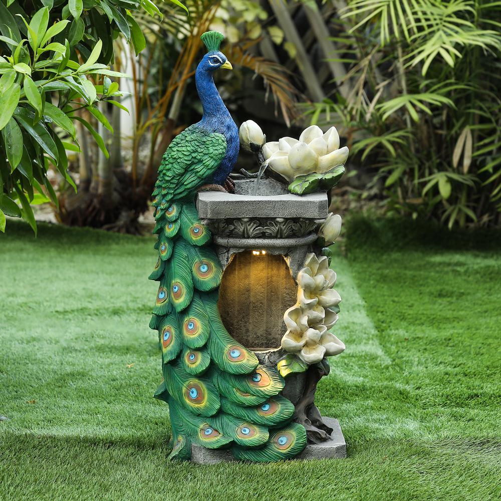 Polyresin Peacock Outdoor Fountain with LED Light. Picture 2