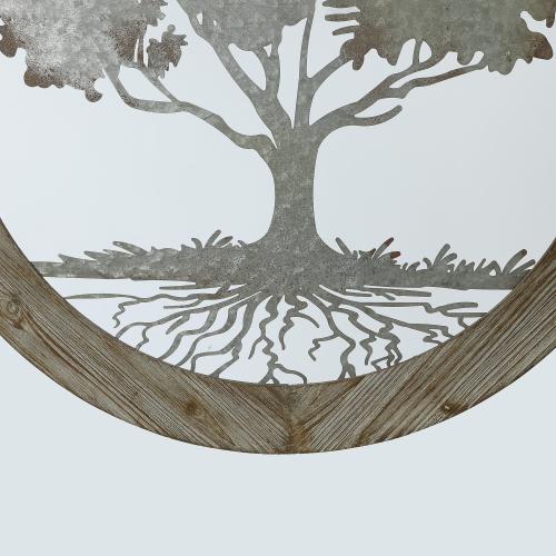 Metal Tree of Life with Roots Wall Decor with Round Wood Frame. Picture 7