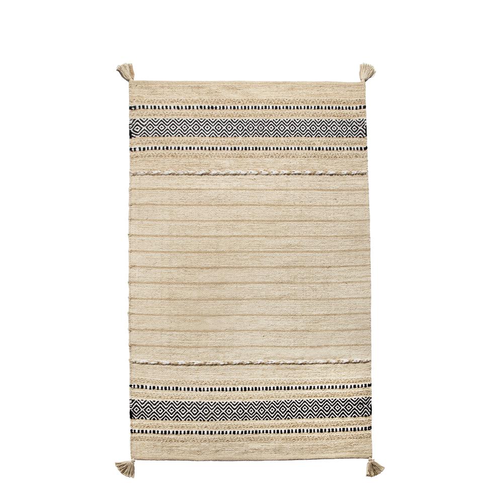 4'x6' Handloom Khaki Cotton Chenille Rug with Tassels. Picture 1