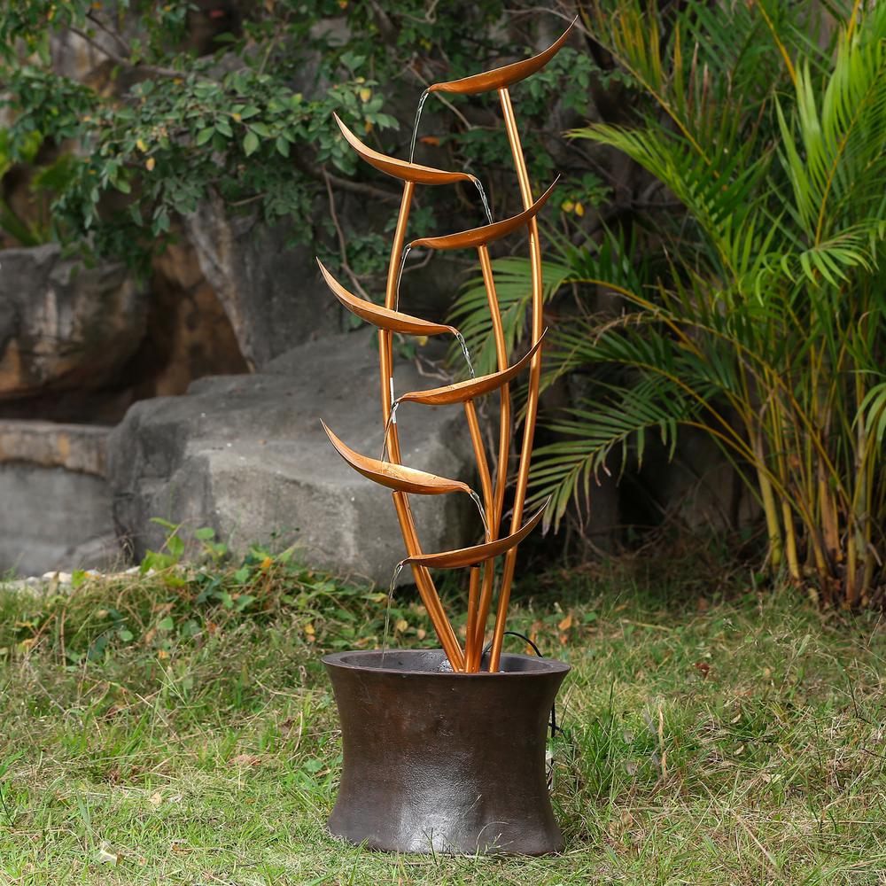 43.1in. H Rain Forest Bronze Metal Leaves Cascading Polyresin Fountain. Picture 2