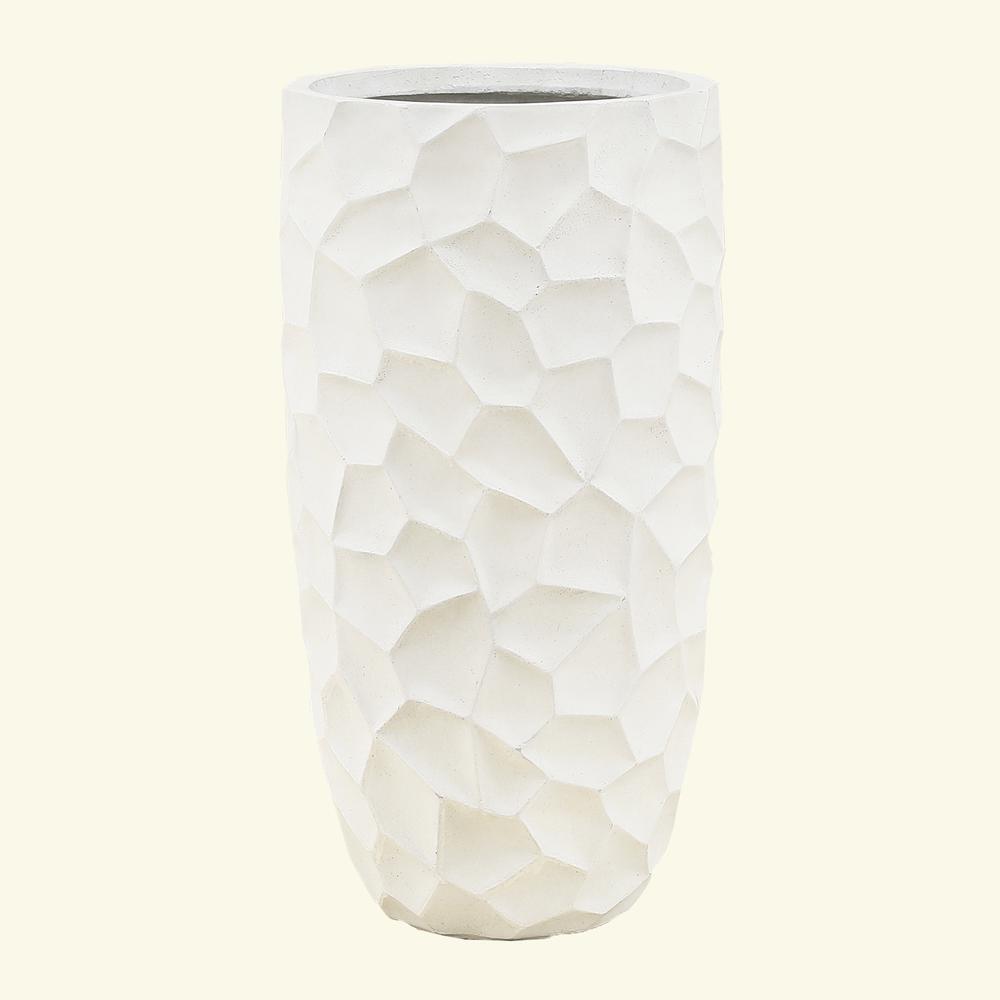 White MgO 22.4in. H White Geometric Pattern Round Tall Planter. Picture 3