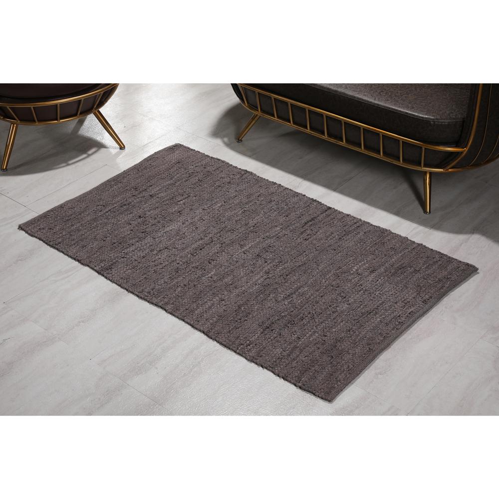 3'x5' Handwoven Gray Leather/Cotton Rug. Picture 2