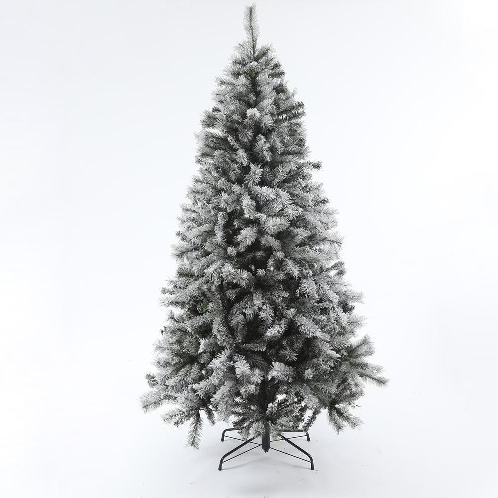Pre-Lit Clear LED 7ft Artificial Flocked Christmas Tree with Metal Stand. The main picture.